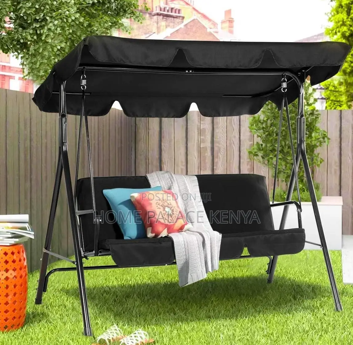 Outdoor Bench:3 Seater Metal Frame Patio Swing Chair