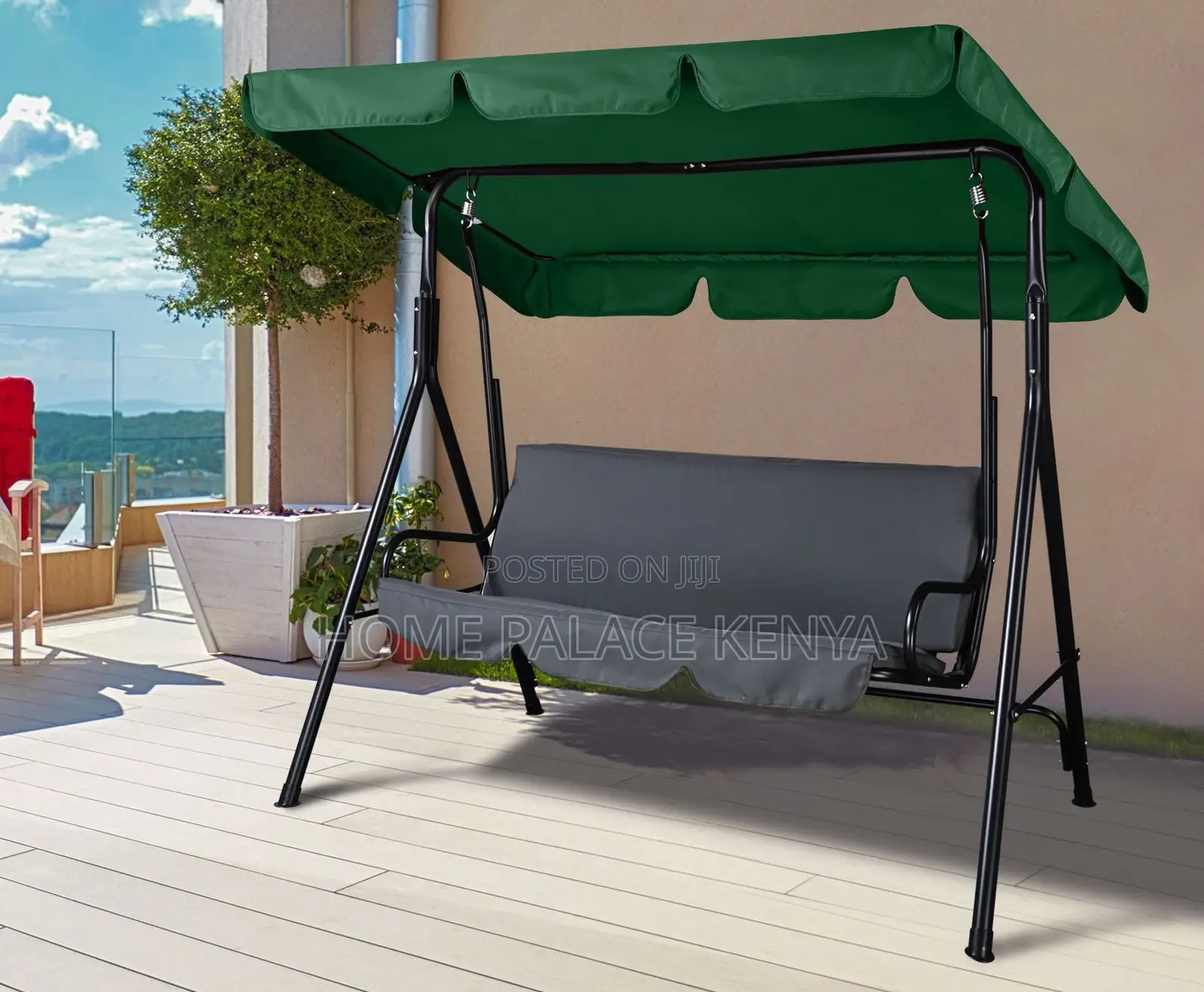 Outdoor Bench:3 Seater Metal Frame Patio Swing Chair