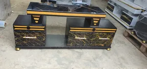 Executive Black Tv Stand With Marble Finish