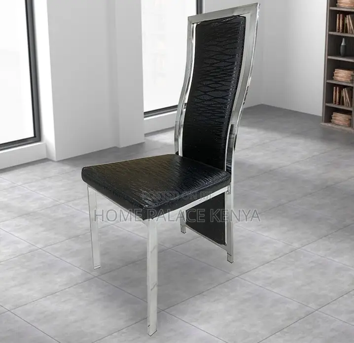 Dining Set: Marble Top Dining Table With Black Pu Leather Chairs