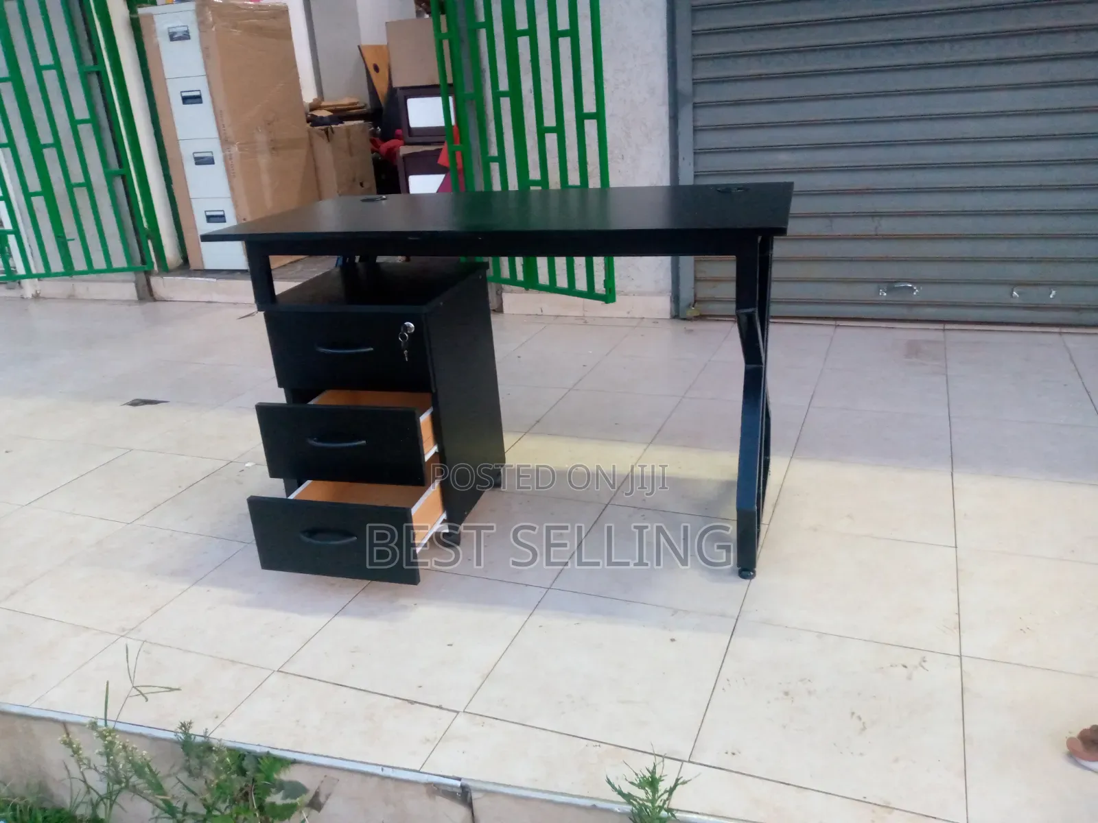 All Black Metallic Study Table and Drawers
