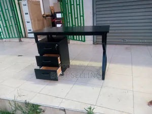 All Black Metallic Study Table and Drawers