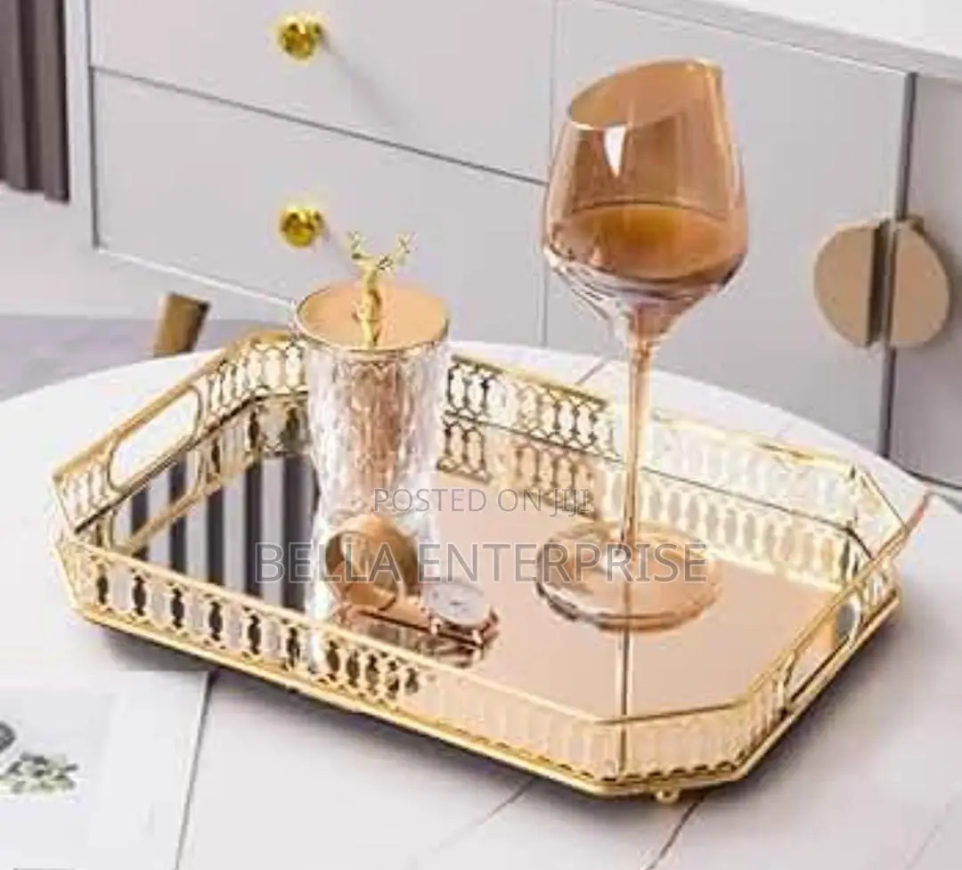 Vanity Round or Rectangular Decorative Gold Vintage Tray Mirror