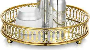 Vanity Round or Rectangular Decorative Gold Vintage Tray Mirror