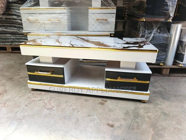 Executive White Coffee Table With Marble Top