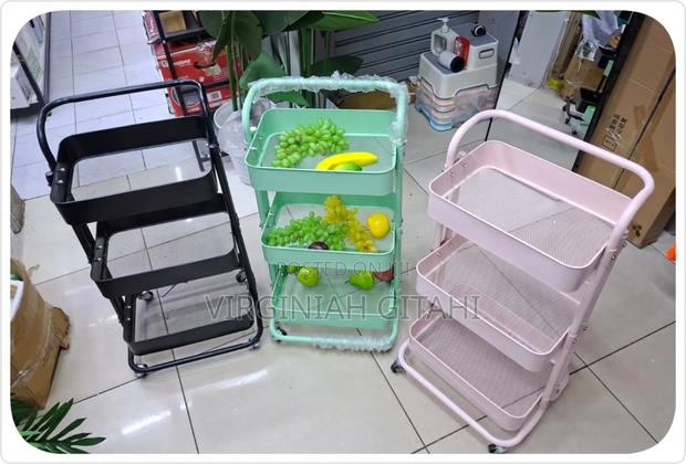 Metallic Multi-Functional Movable Trolley Storage Rack