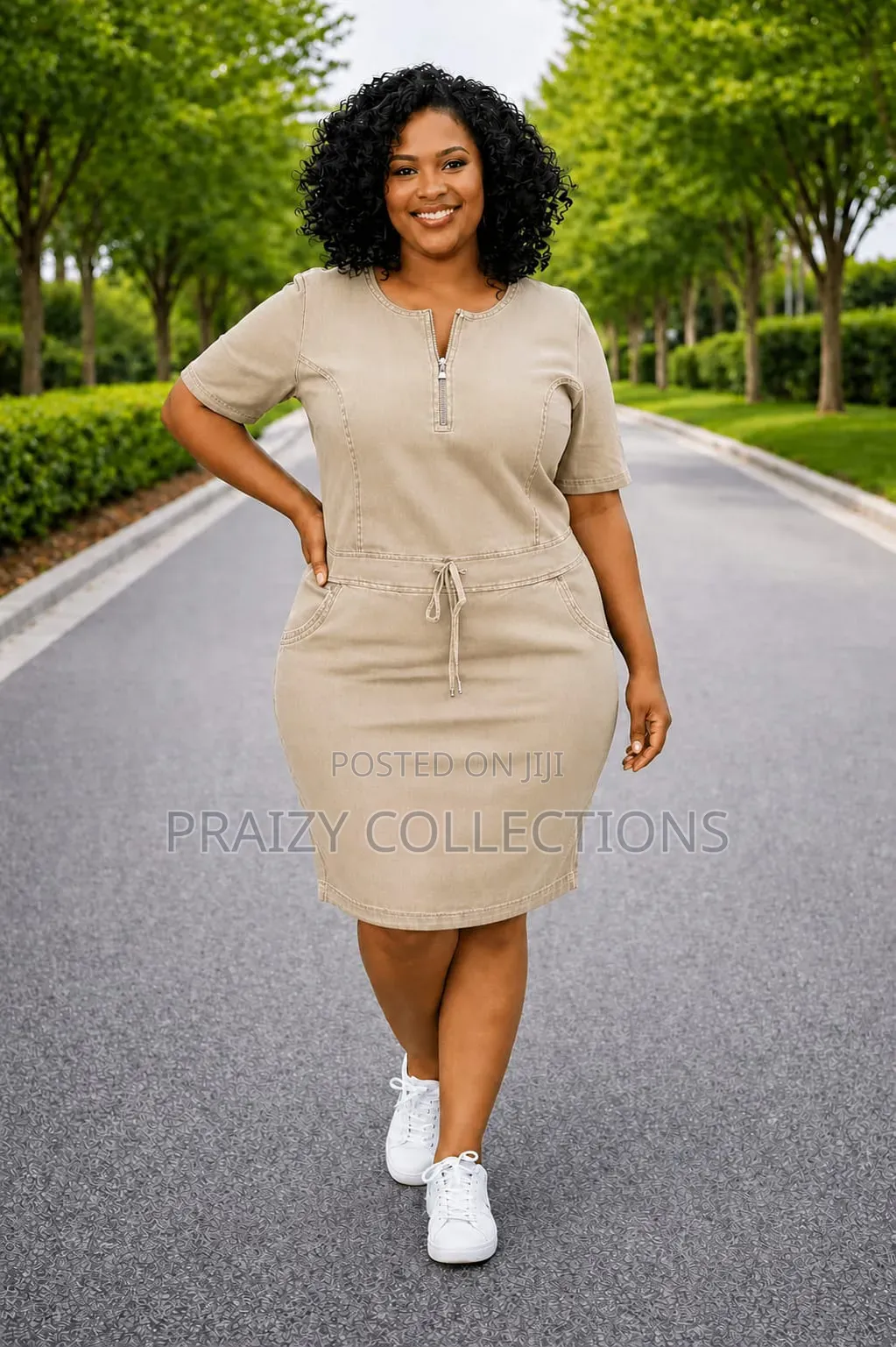 Khaki Dress With Drawstrings