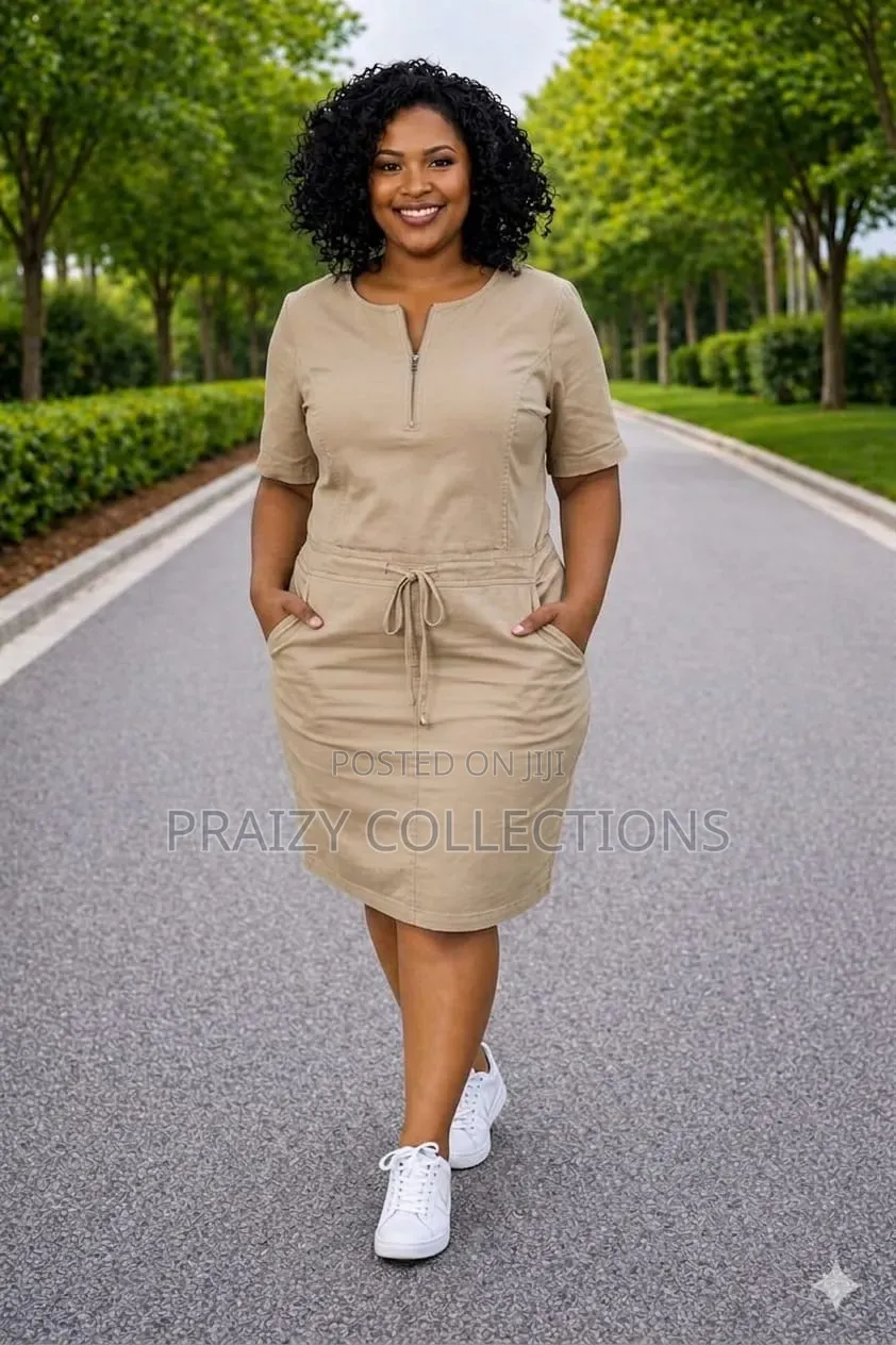 Khaki Dress With Drawstrings