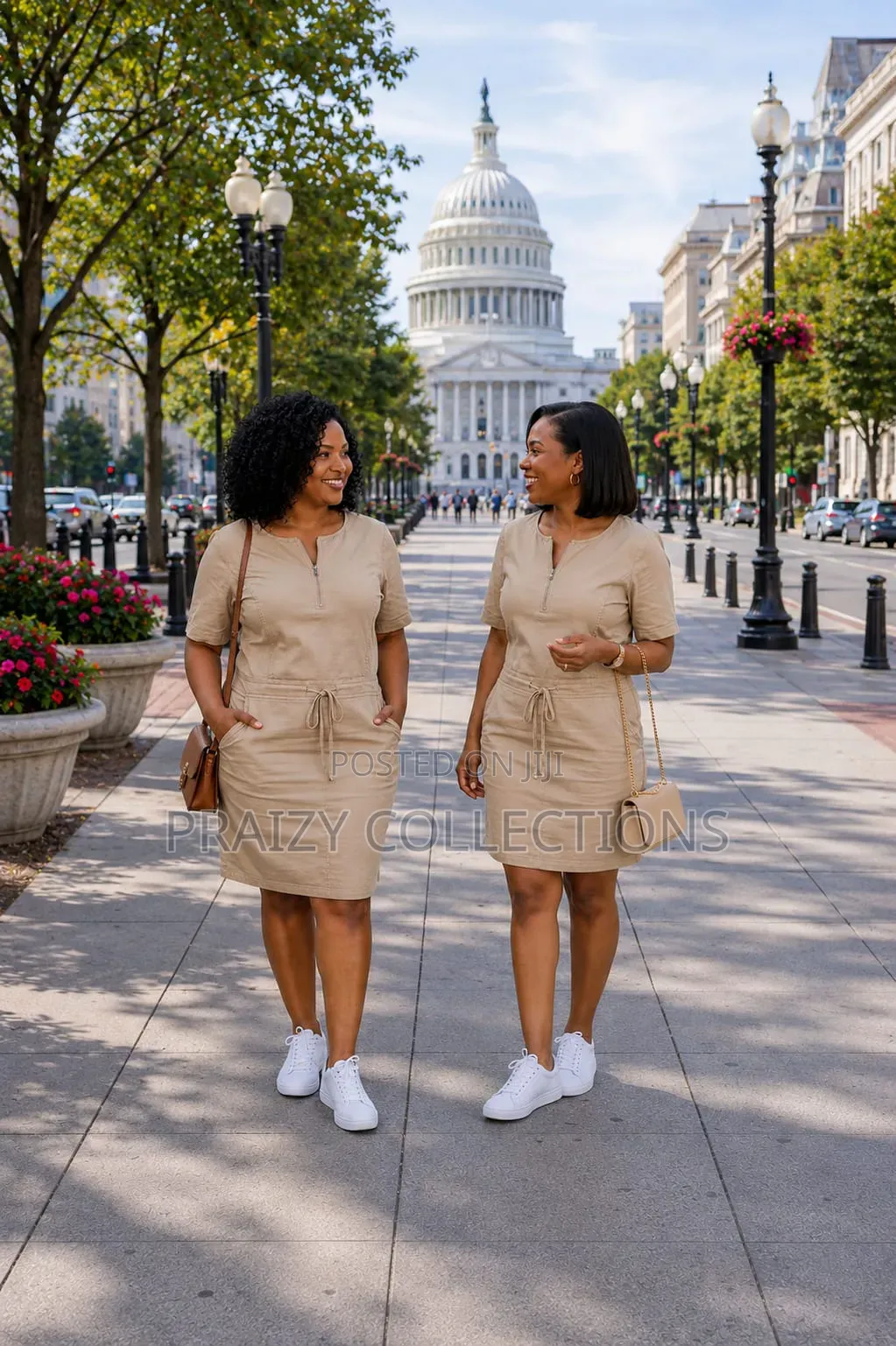 Khaki Dress With Drawstrings
