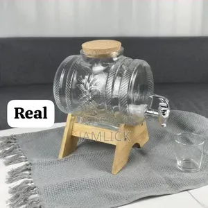 5l Horizontal Glass Drum Barrel Beverage Dispenser With Stand - Pm