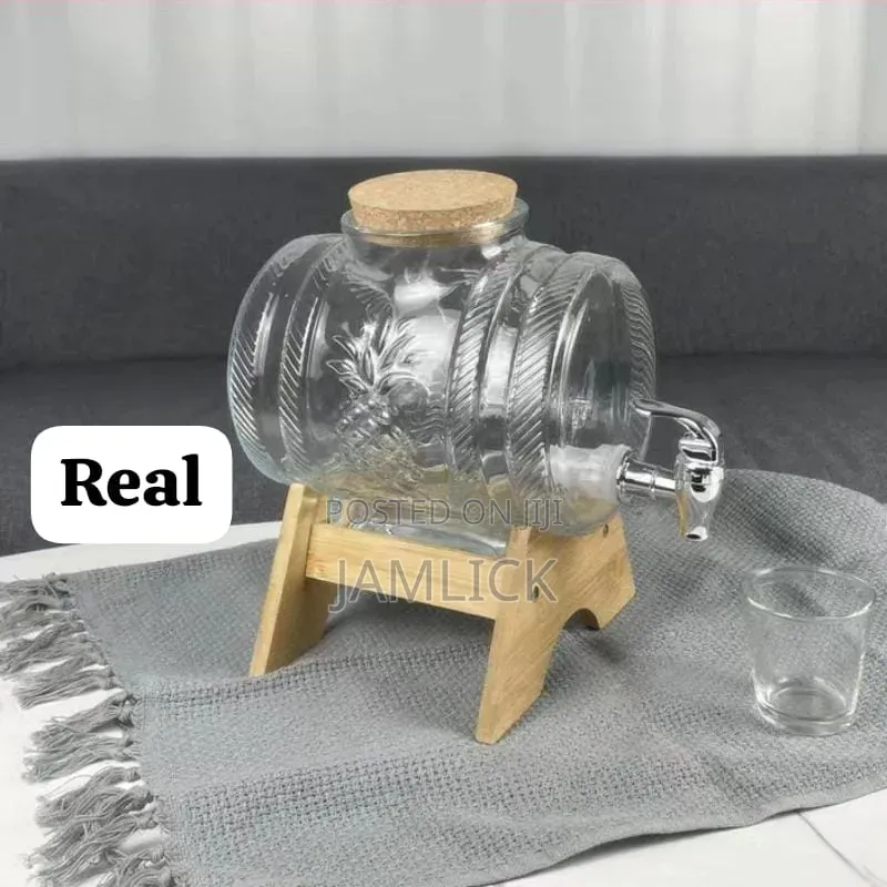 5l Horizontal Glass Drum Barrel Beverage Dispenser With Stand - Pm