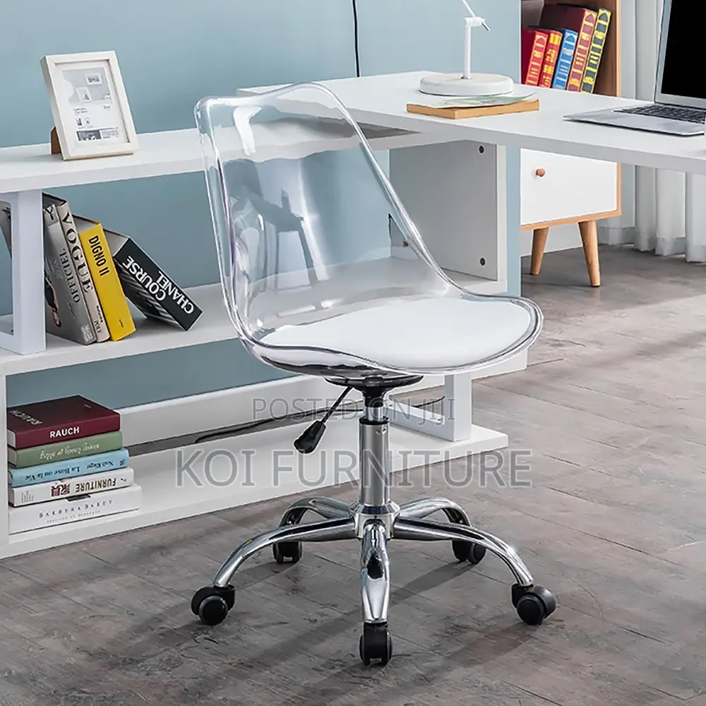Dining Chairs; Eallard Study Dining Swivel Chair (Clear/White)