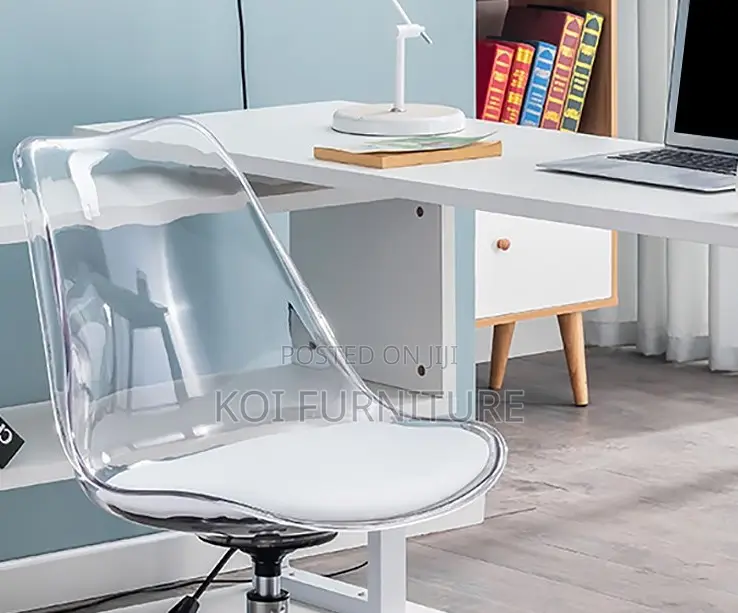 Dining Chairs; Eallard Study Dining Swivel Chair (Clear/White)