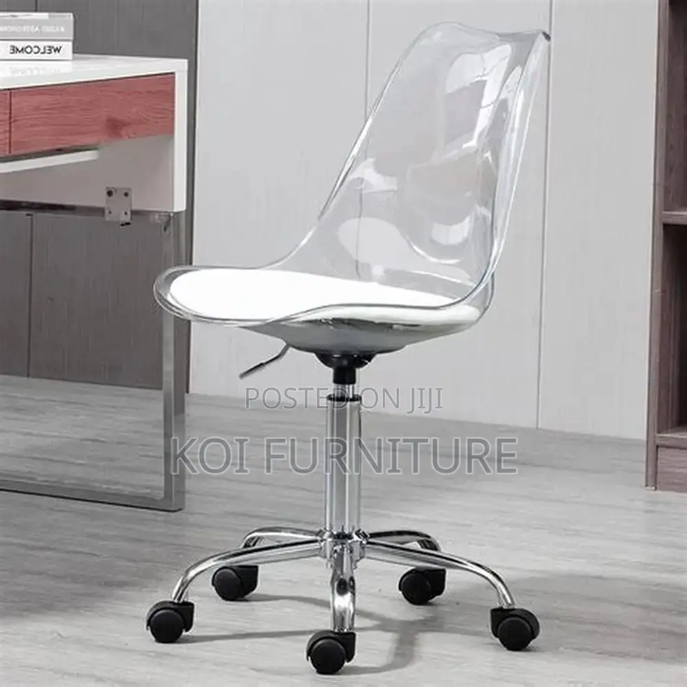 Dining Chairs; Eallard Study Dining Swivel Chair (Clear/White)
