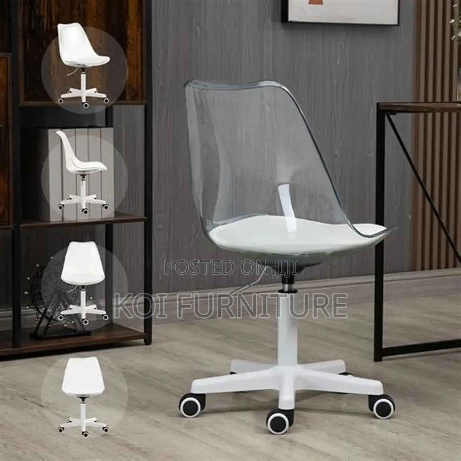 Dining Chairs; Eallard Study Dining Swivel Chair (Clear/White)