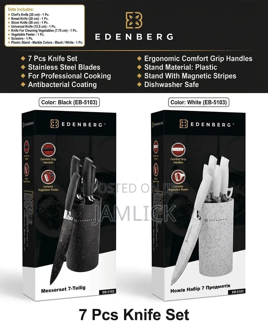 Edenburg Kitchen Knife Set White Black -Js