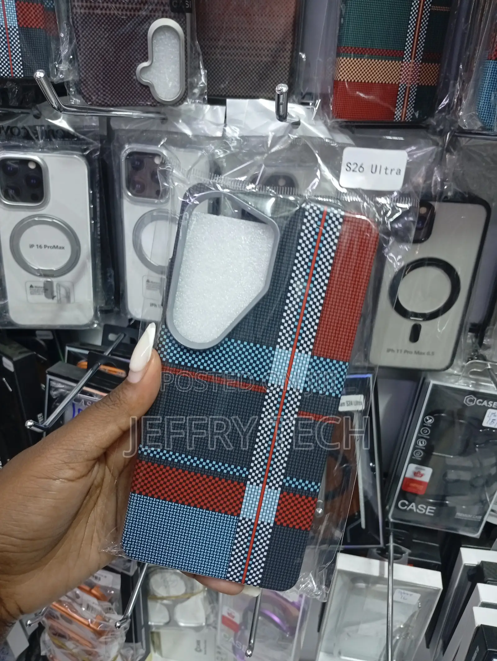 Samsung Galaxy S23 Ultra Featuring a Red and Blue Plaid Pattern