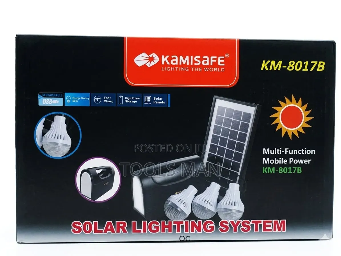 Kamisafe Km-8017b Solar Lighting System With 3 Bulbs Usb Charging.