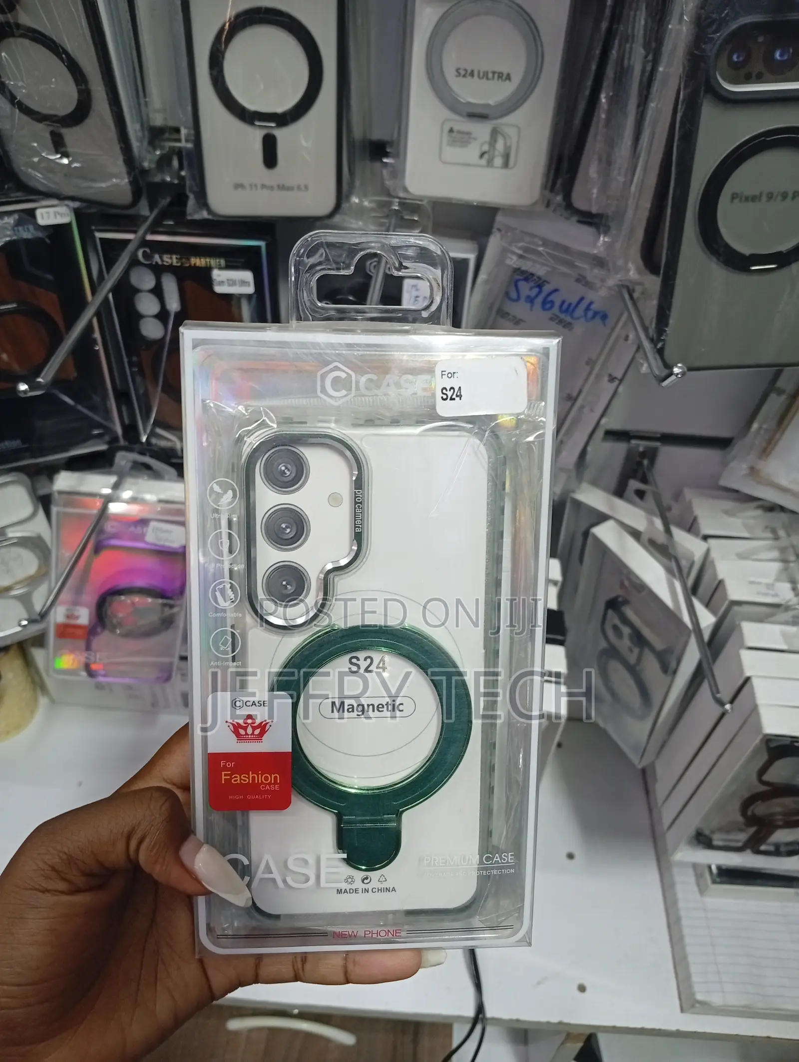 Samsung Galaxy S24 Green Circular Magnetic Stand on the Back Case