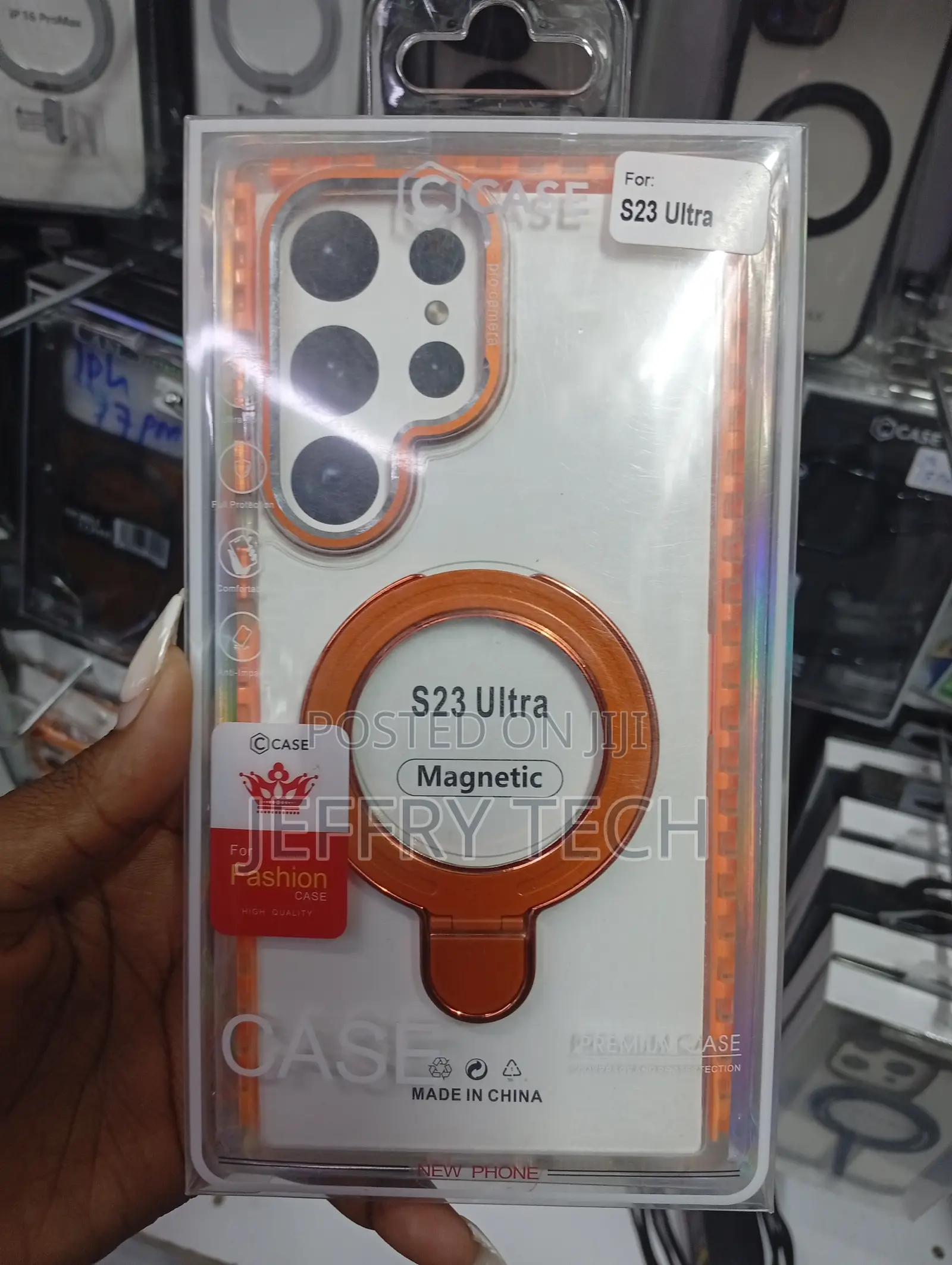 Samsung Galaxy S23 Ultra in Orange Transparent Magnetic Phone Case