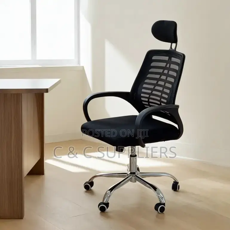 Mesh Office Chair With Headrest and Metal Base