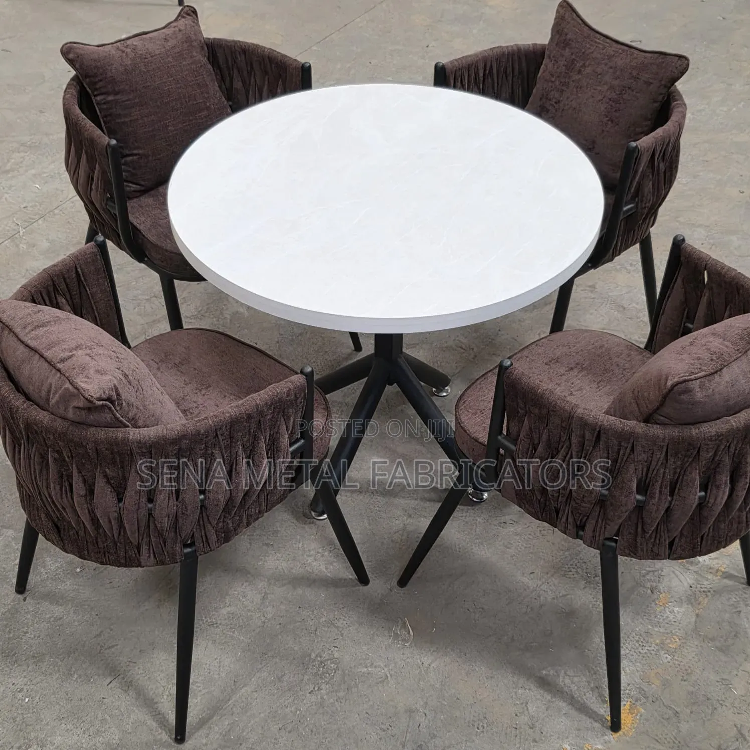 Luxurious Brown Restaurant Dining Set With Woven Upholstery Fabric.