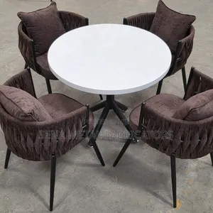 Luxurious Brown Restaurant Dining Set With Woven Upholstery Fabric.