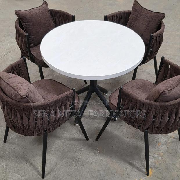 Luxurious Brown Restaurant Dining Set With Woven Upholstery Fabric.