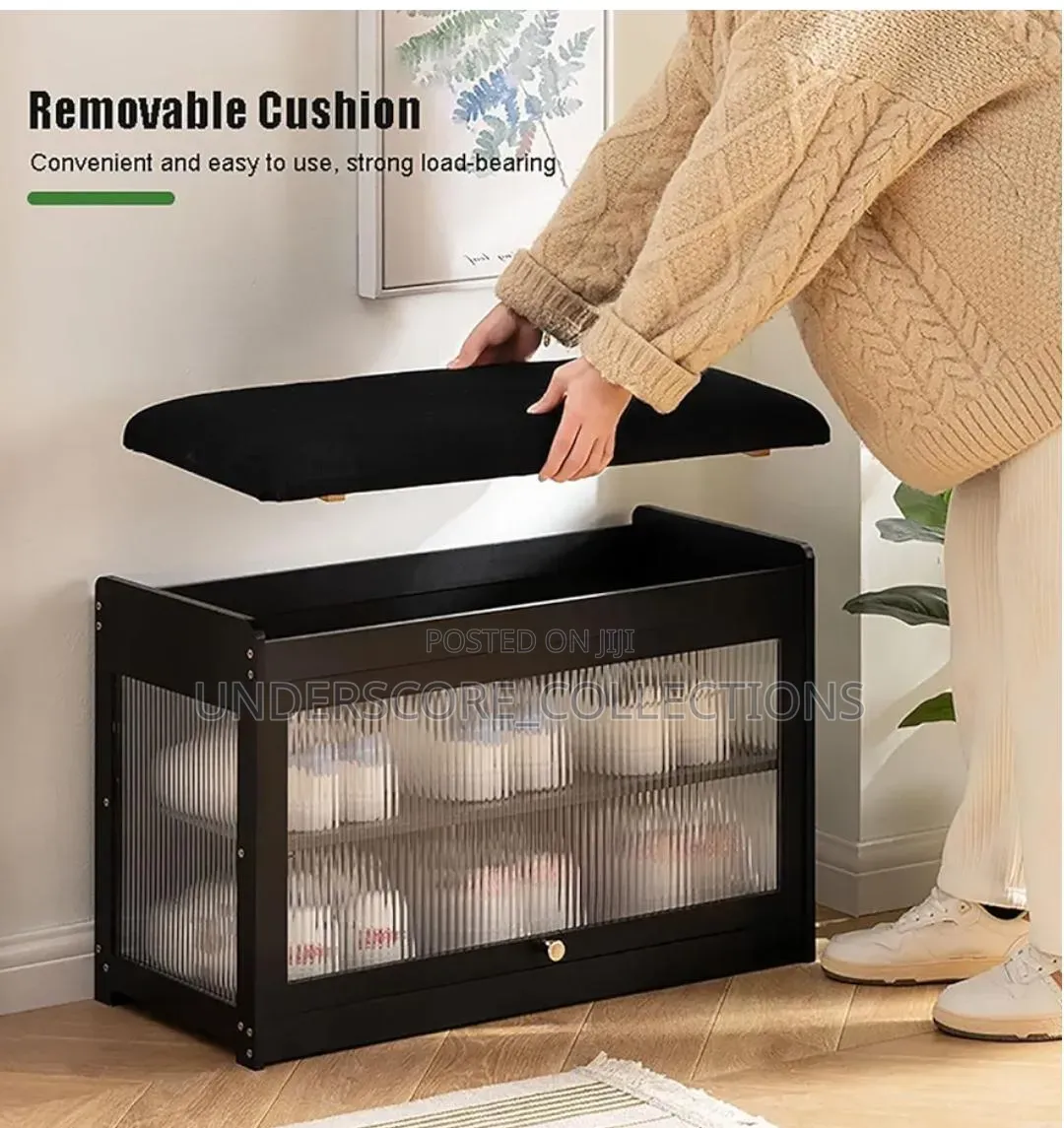 *Entry Way Wooden Bucket Flip With Stool Shoe Cabinet*