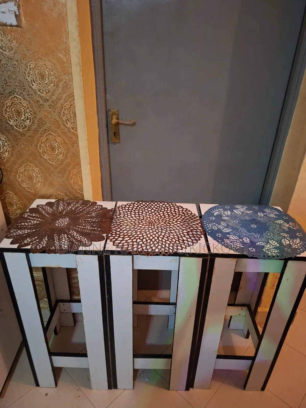 Gorgeous Black and White Hardwood Long Stools
