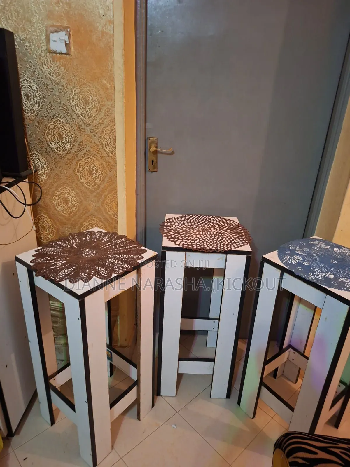 Gorgeous Black and White Hardwood Long Stools
