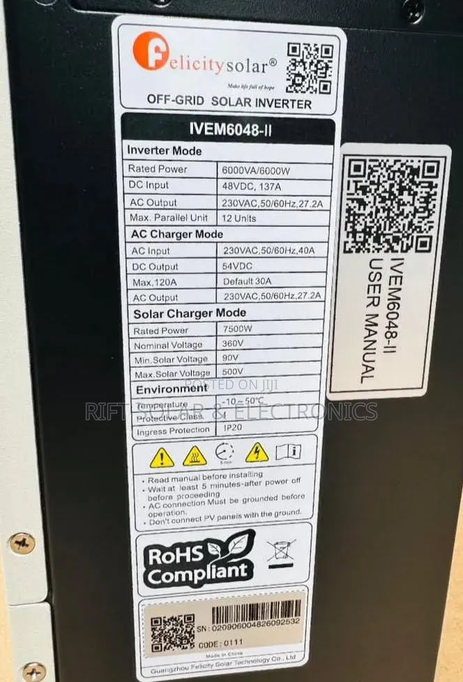Felicity 6000 Watts - 48v Hybrid MPPT 120a Controller - 500v