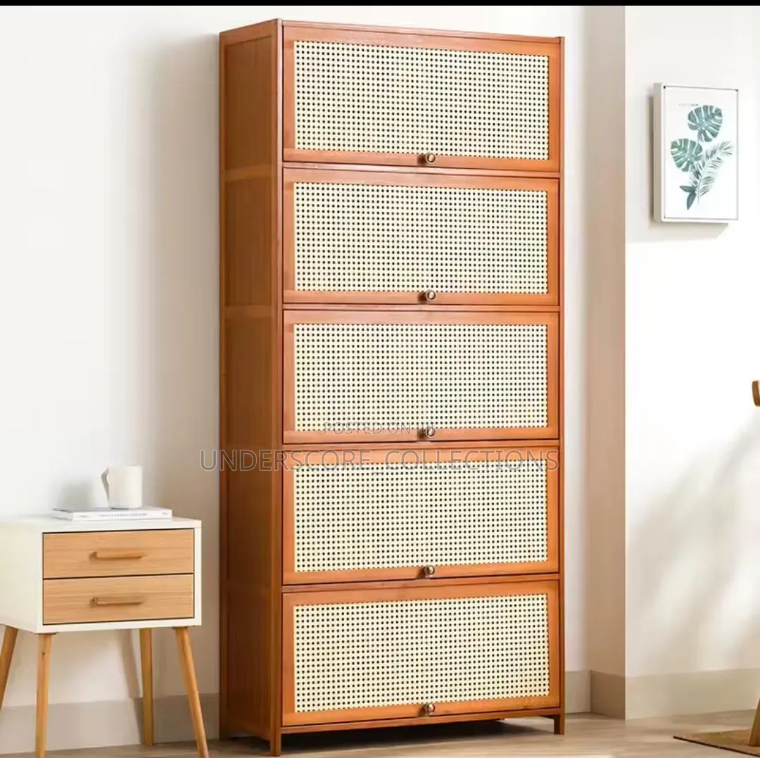 Rattan Bamboo Shoe Cabinet With Rattan Doors for Modern Homes