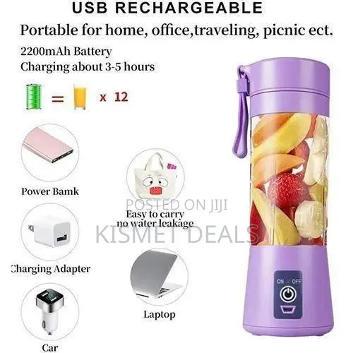 Portable Blender Juicer USB Rechargeable Lightweight Travel-Friendly