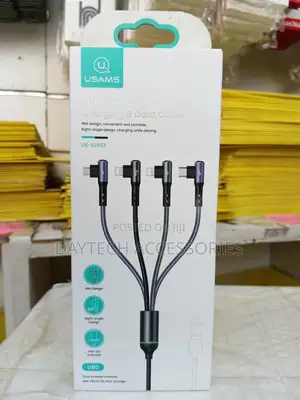 Usams Us-Sj563 4-in-1 Right-Angle Charging and Data Cable in Black.