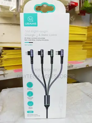 Usams Us-Sj563 4-in-1 Right-Angle Charging and Data Cable in Black.