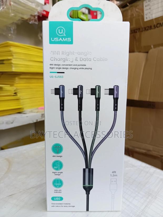 Usams Right Angle Charging Data Cable -3 in 1 -66w - thumbnail 2