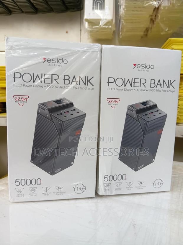 Yesido 50000mah Power Bank 3 Type-C 3 Usb-a Output Ports With Display.