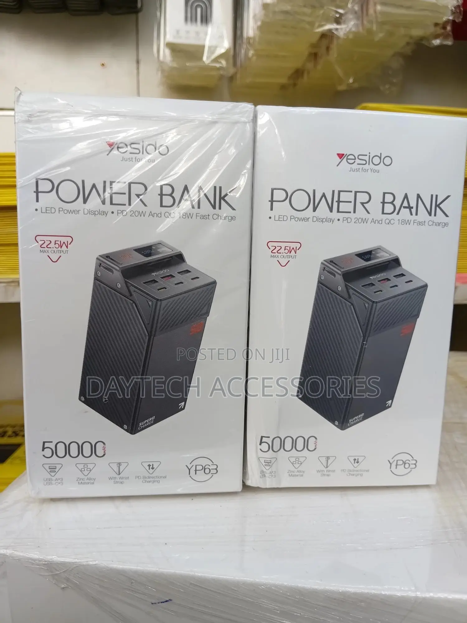 Yesido 50000mah Power Bank 3 Type-C 3 Usb-a Output Ports With Display.
