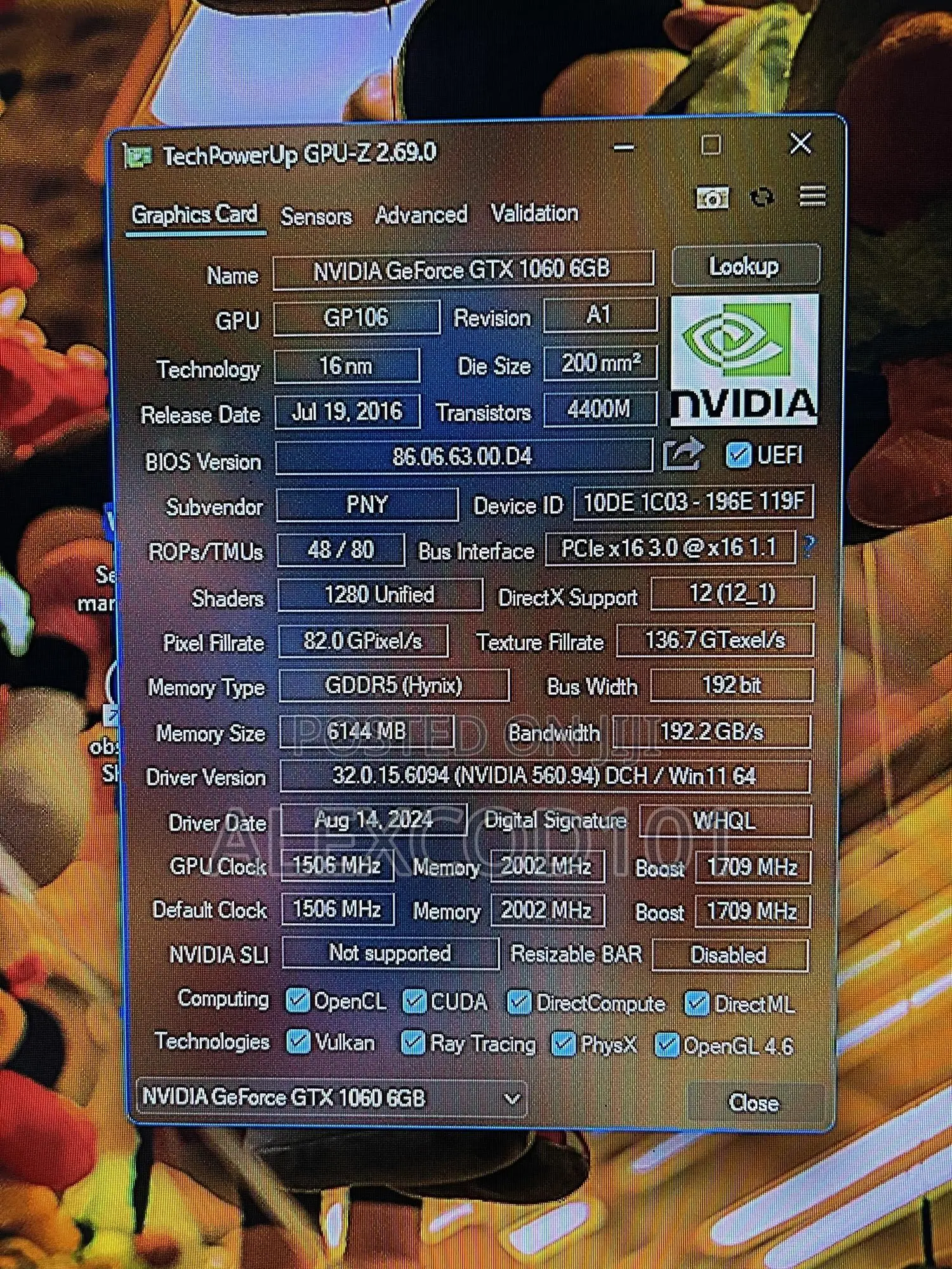 Nvidia GTX 1060 6gb Graphics Card