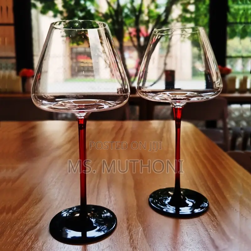 2 PCS Premium Quality Red Stem Burgundy Crystal Wine Glasses*