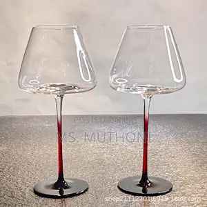 2 PCS Premium Quality Red Stem Burgundy Crystal Wine Glasses*