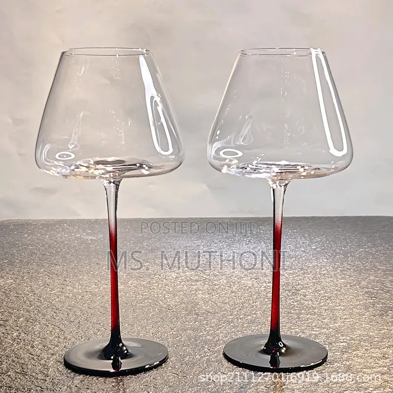 2 PCS Premium Quality Red Stem Burgundy Crystal Wine Glasses*