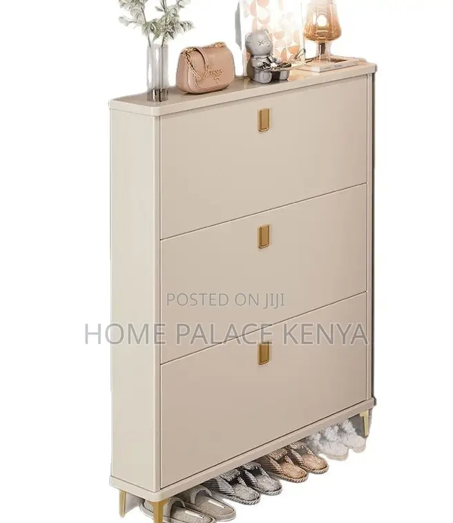 Shoe Rack: Solid Wood Flip Bucket Shoe Storage Cabinet