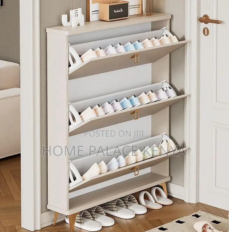 Shoe Rack: Solid Wood Flip Bucket Shoe Storage Cabinet