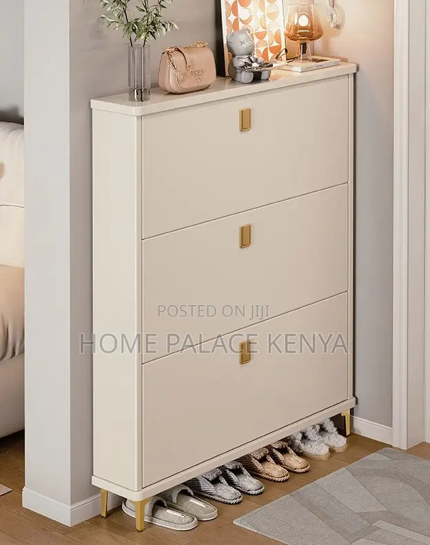 Shoe Rack: Solid Wood Flip Bucket Shoe Storage Cabinet