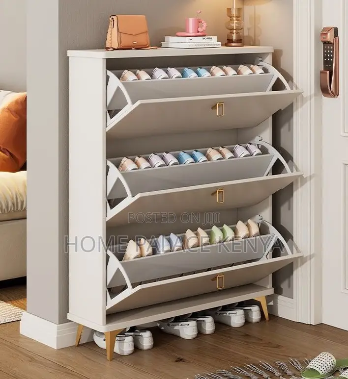Shoe Rack: Solid Wood Flip Bucket Shoe Storage Cabinet