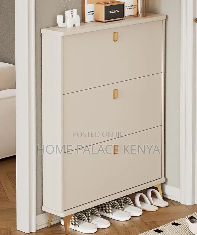 Shoe Rack: Solid Wood Flip Bucket Shoe Storage Cabinet