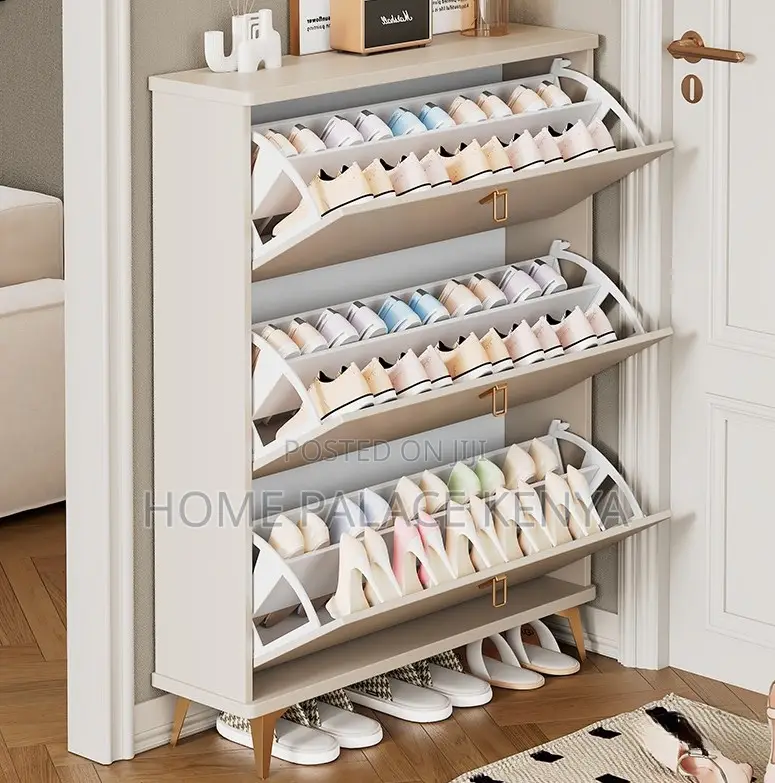 Shoe Rack: Solid Wood Flip Bucket Shoe Storage Cabinet