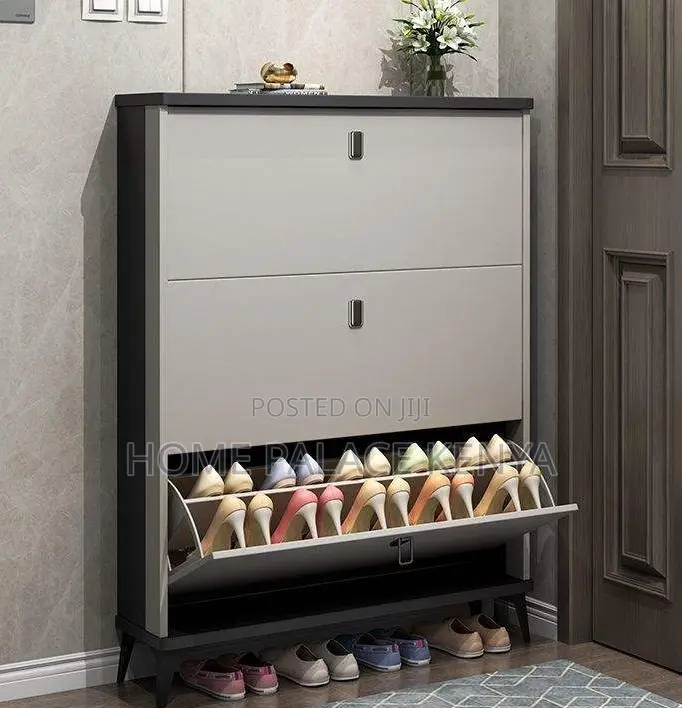 Shoe Rack: Solid Wood Flip Bucket Shoe Storage Cabinet